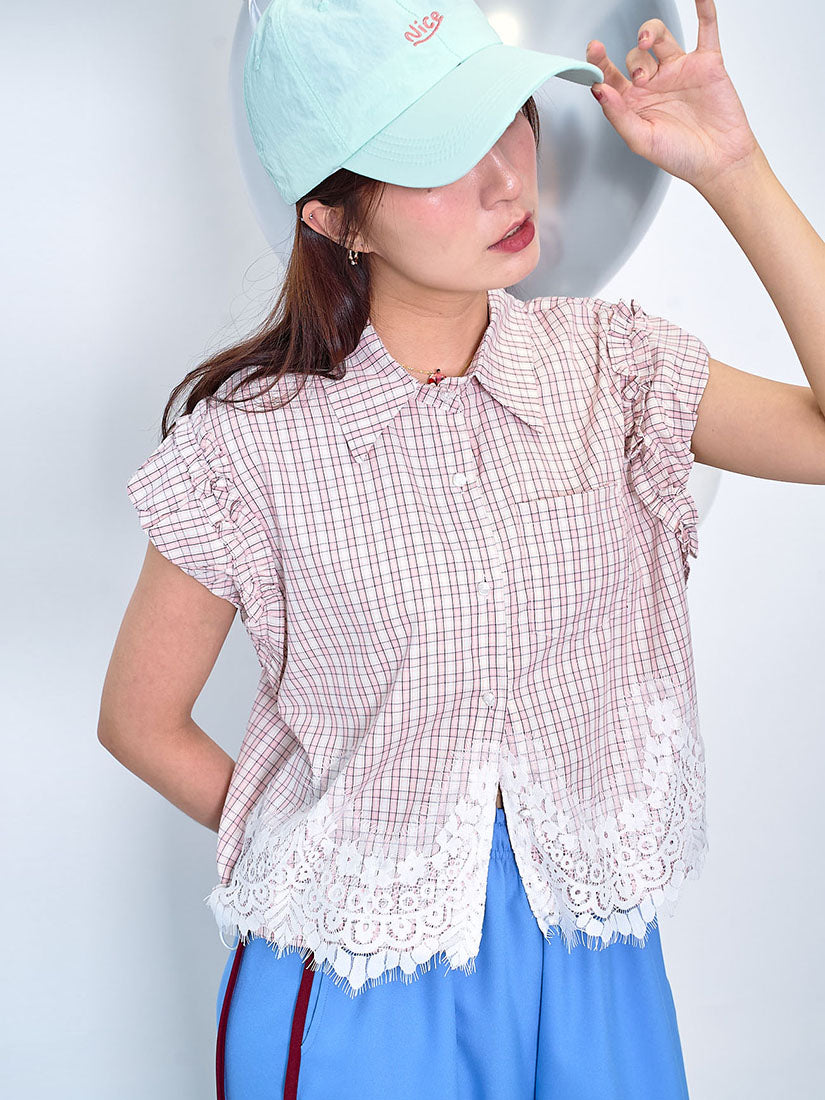 Drawstring Laces Hem Plaid Shirt (2 Colours)