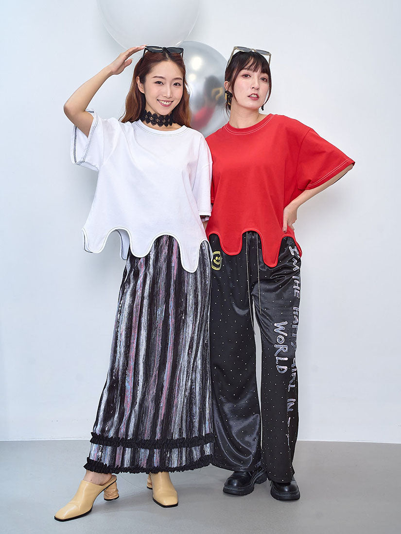 Contrast Stitch Melting Hem Tee (2 Colours)