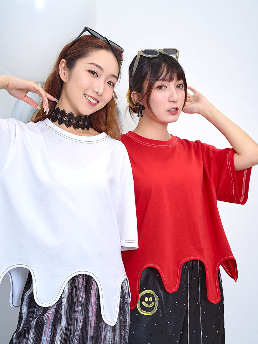Contrast Stitch Melting Hem Tee (2 Colours)