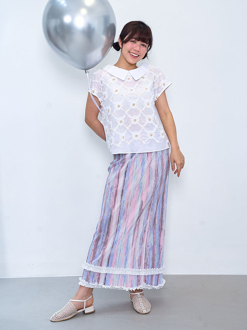 Ruffle Hem Pleated Multicolored Skirt (2 Colours)