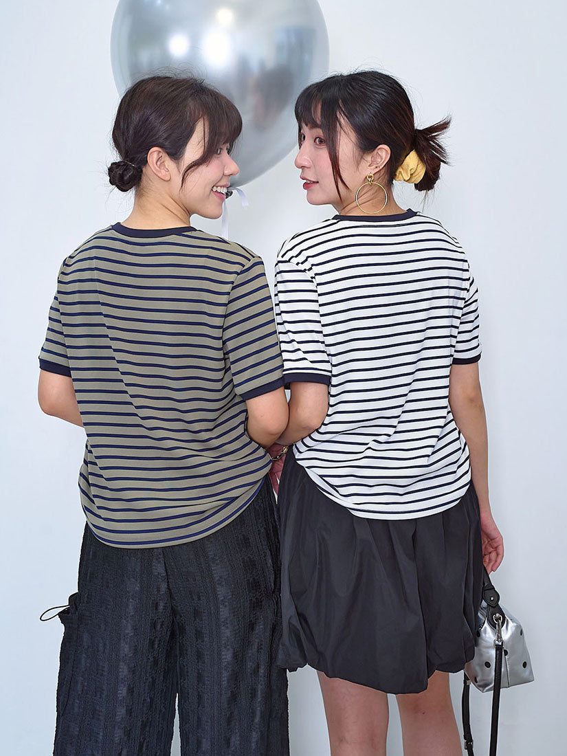Gemstone Embellishment Striped Tee (2 Colours)