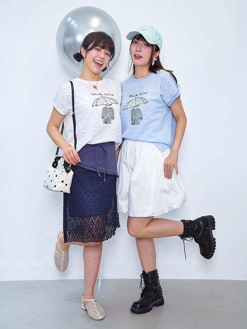 Flock Printed Embroidered Front Panel Top (2 Colours)