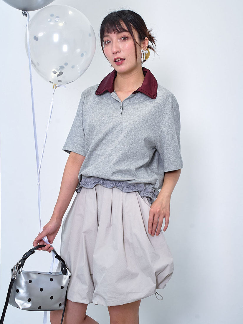 Contrast Polo Neck Drawstring Hem Top (2 Colours)
