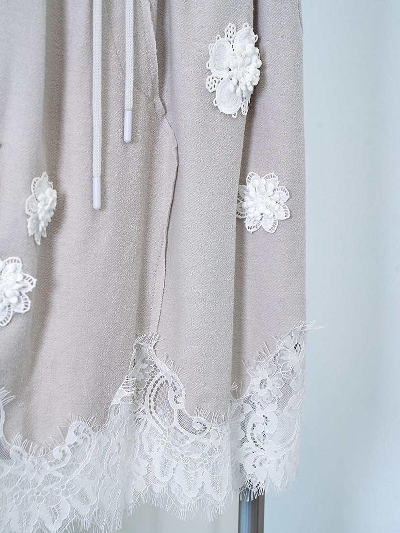 Lace Floral Appliqué Drawstring Midi Skirt