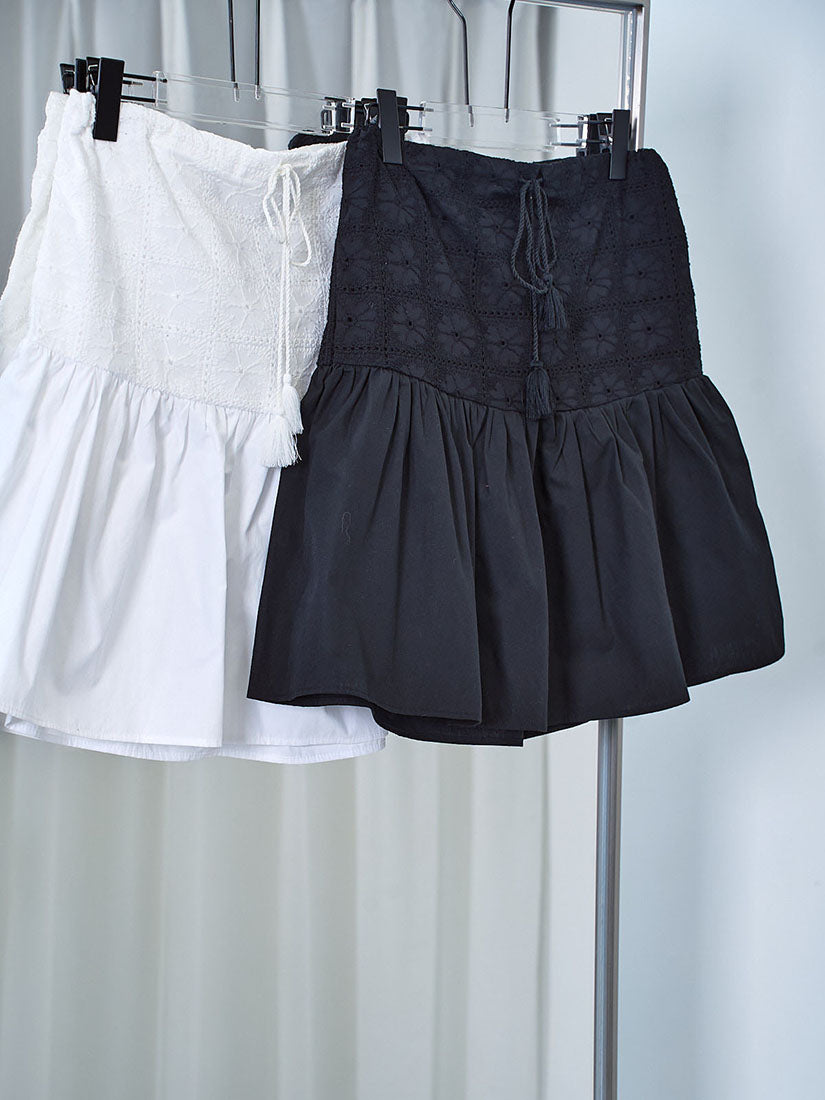 Embroidered Tiered Mini Skirt (2 Colours)