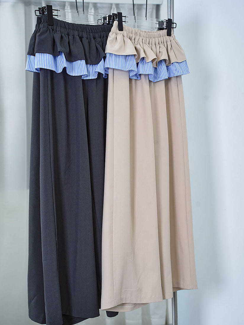 Contrast Ruffle Wide-Leg Pants (2 Colours)