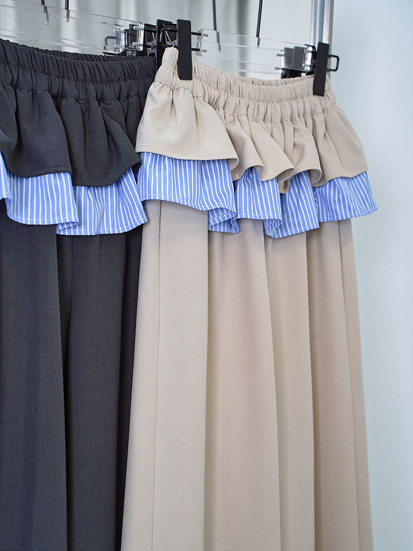 Contrast Ruffle Wide-Leg Pants (2 Colours)