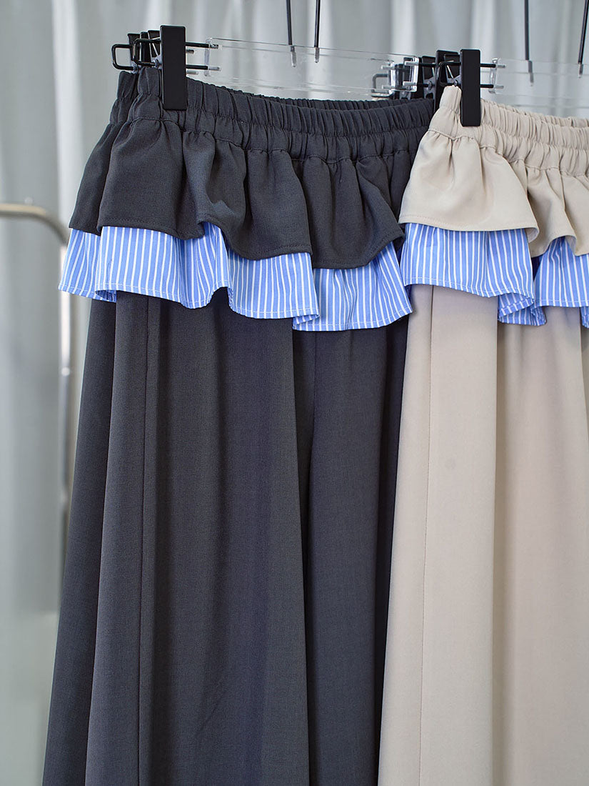 Contrast Ruffle Wide-Leg Pants (2 Colours)