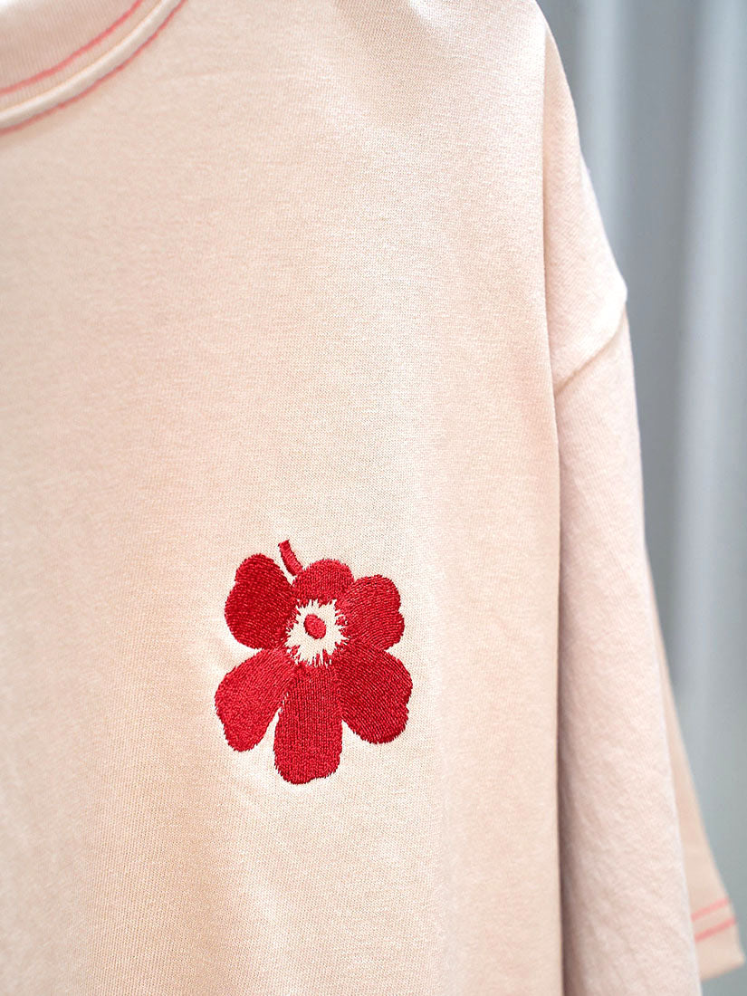 Unikko Flower Embroidered Contrast Stitch Tee (2 Colours)