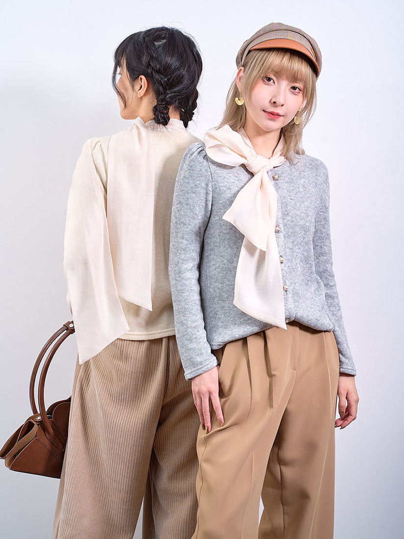 Silky Scarf Neck Cardigan (2 Colours)