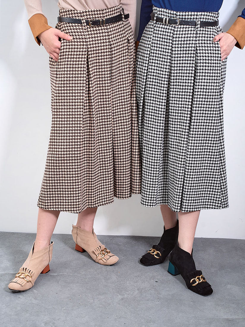 Belted Houndstooth Skirt (2 Colours)