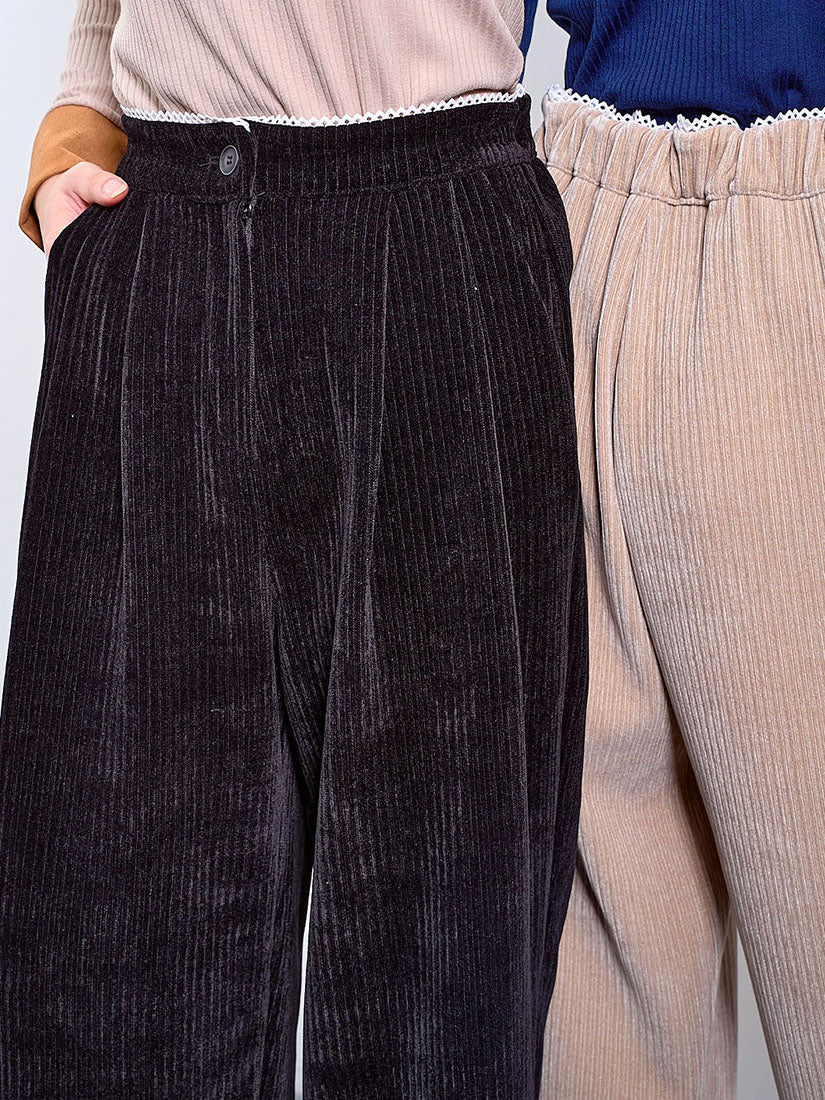 Lace Trim Waist Corduroy Pants (2 Colours)