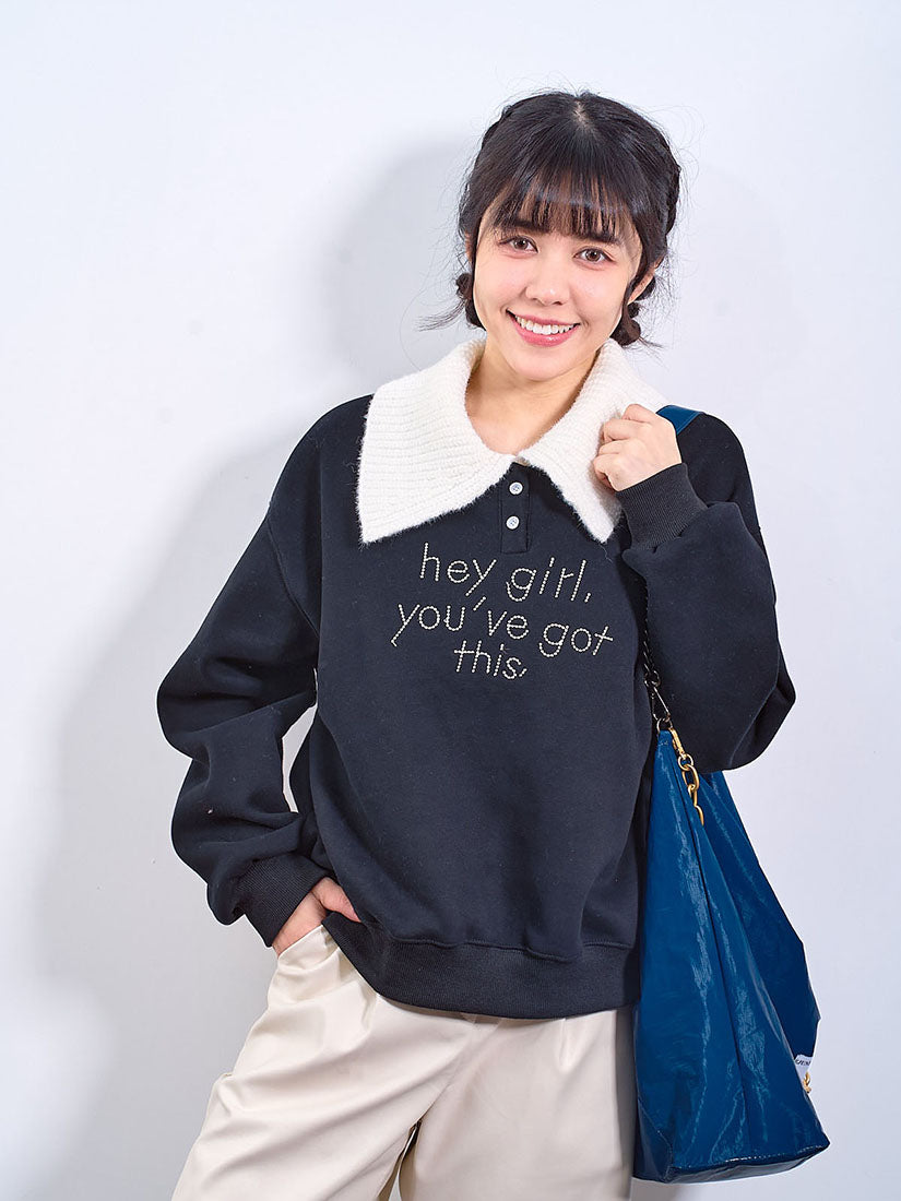 Knitted Collar 'Hey Girl' Sweatshirt (2 Colours)