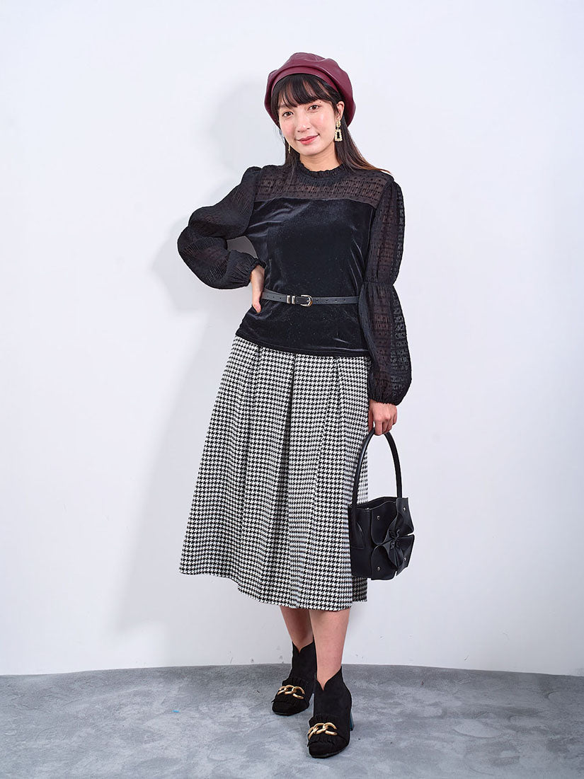 Belted Houndstooth Skirt (2 Colours)