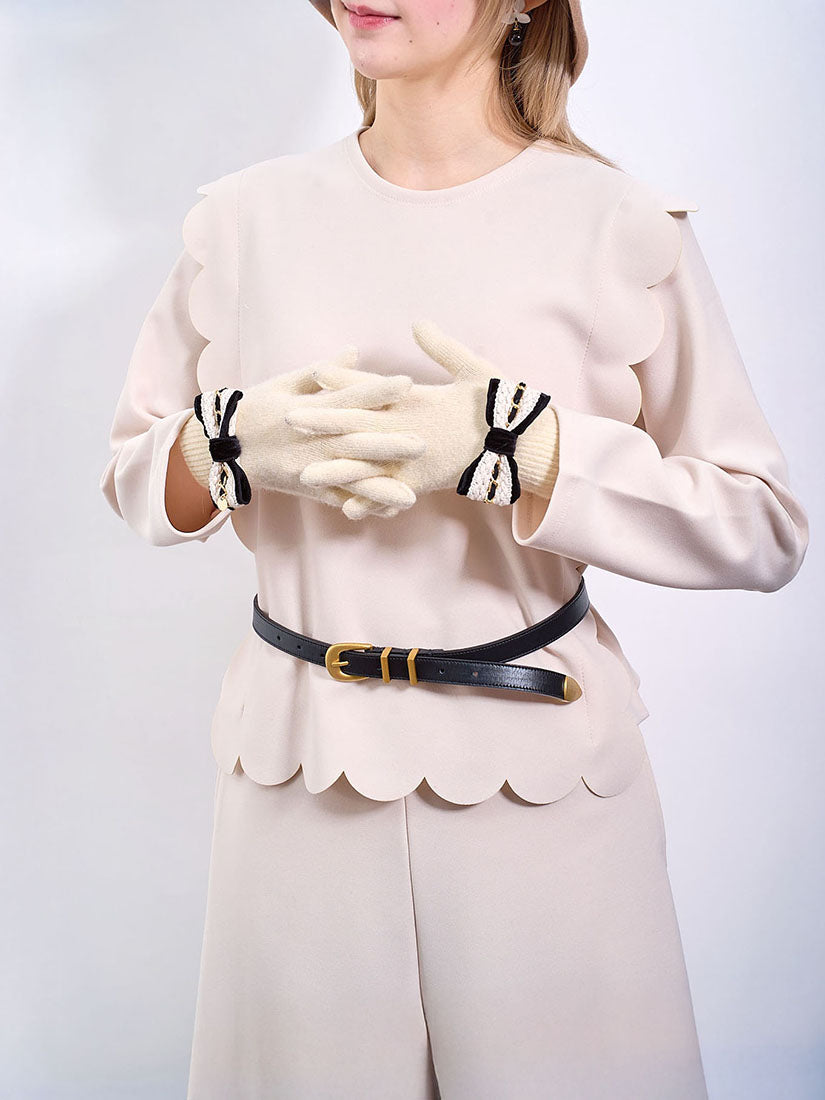 Bow Applique Woollen Gloves (2 Colours)