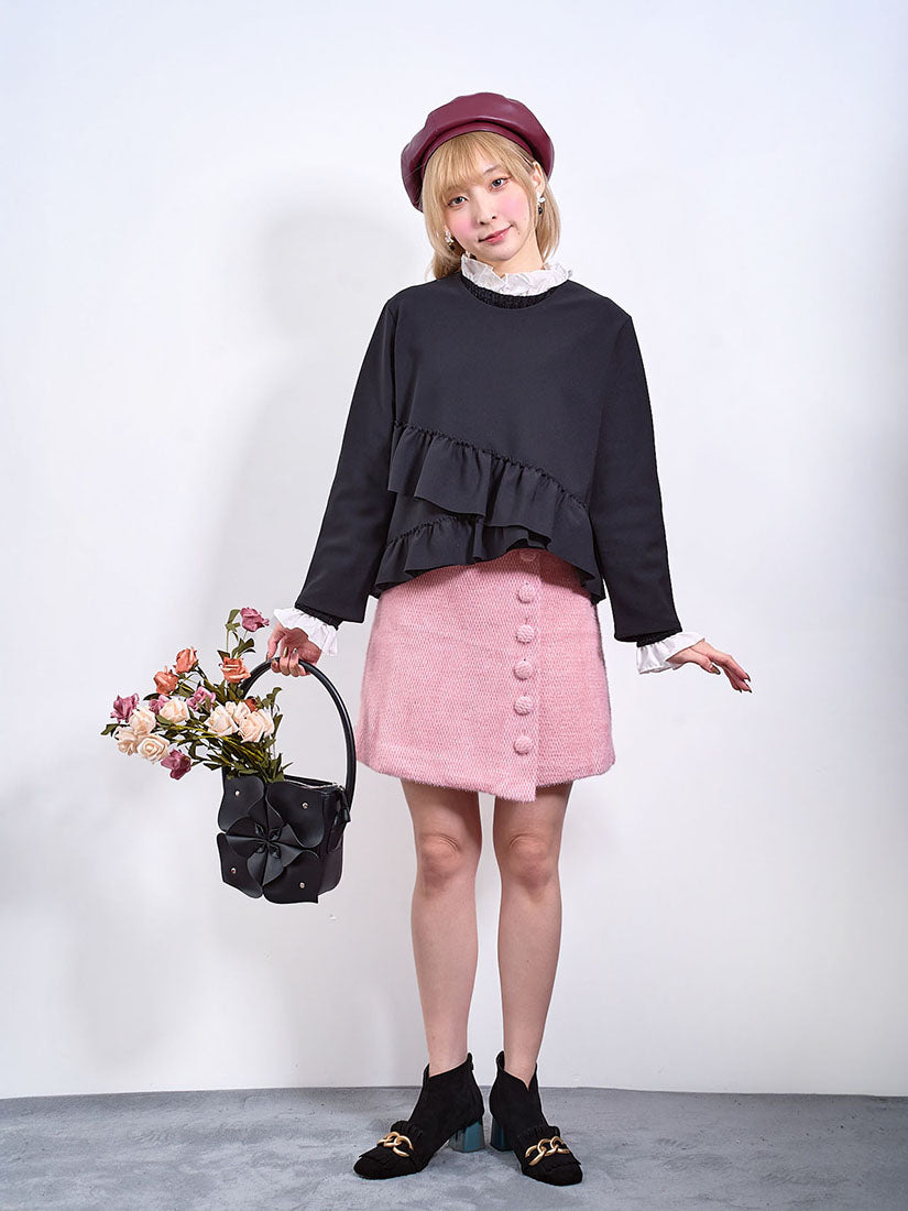 Button Up Textured Chenille Skirt (2 Colours)