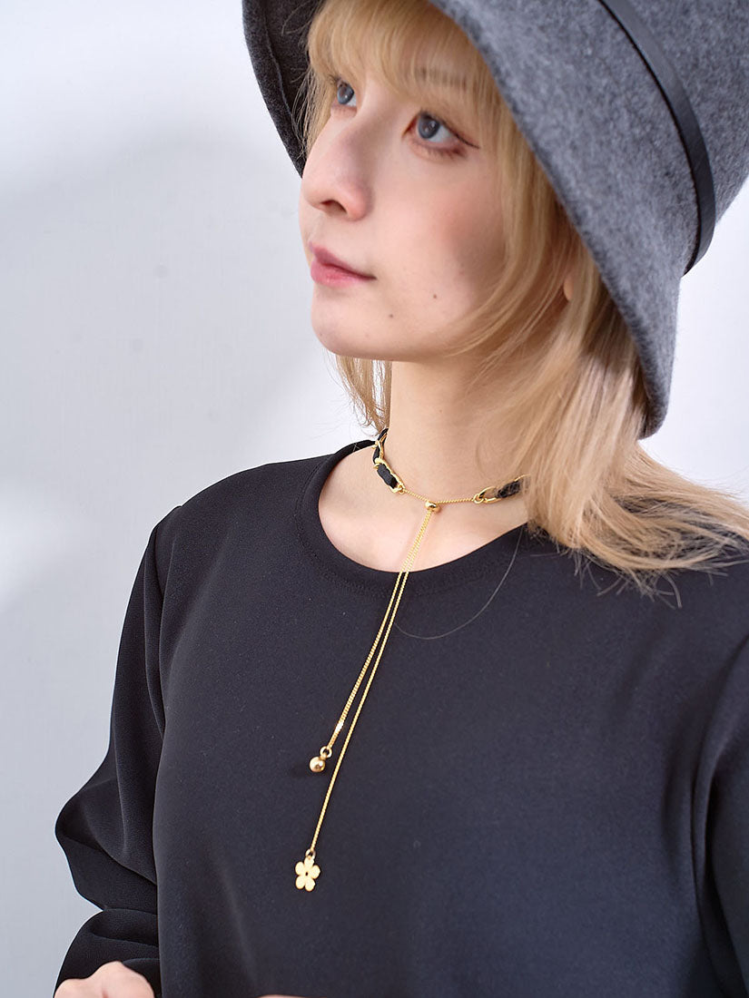 Leather Trim Chain Necklace