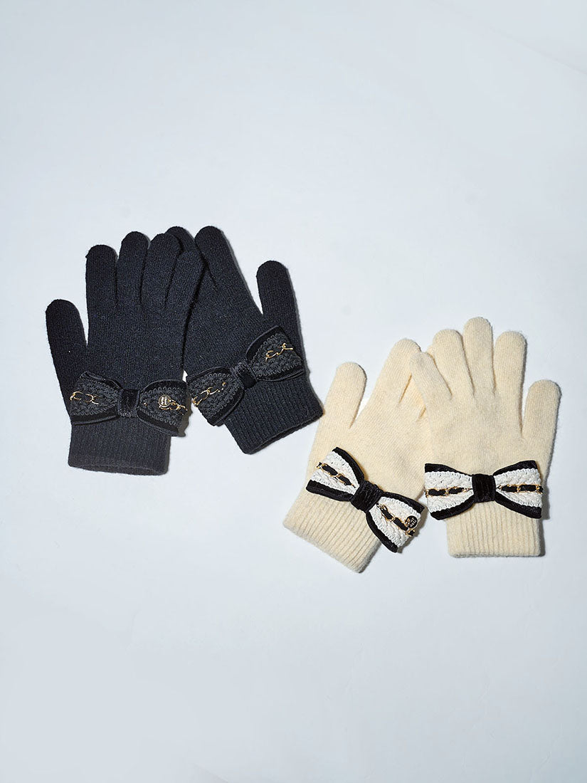 Bow Applique Woollen Gloves (2 Colours)