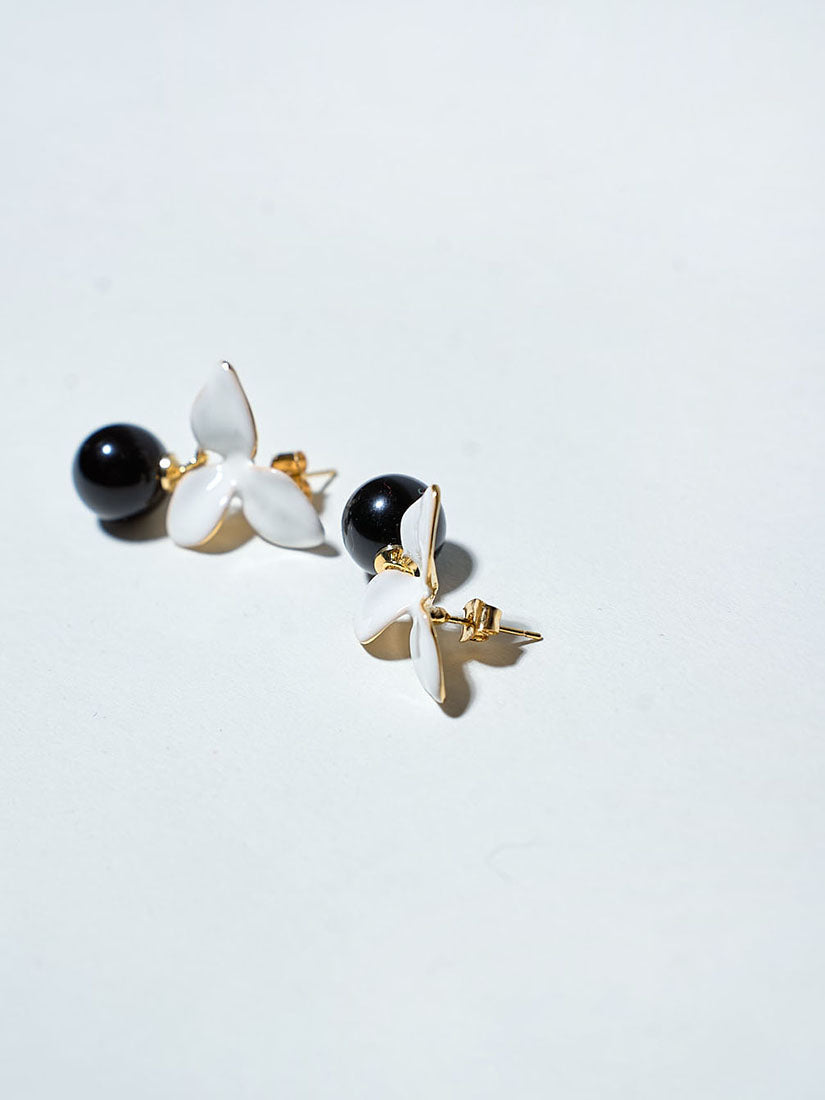 Orchid Black Bead Drop Earrings