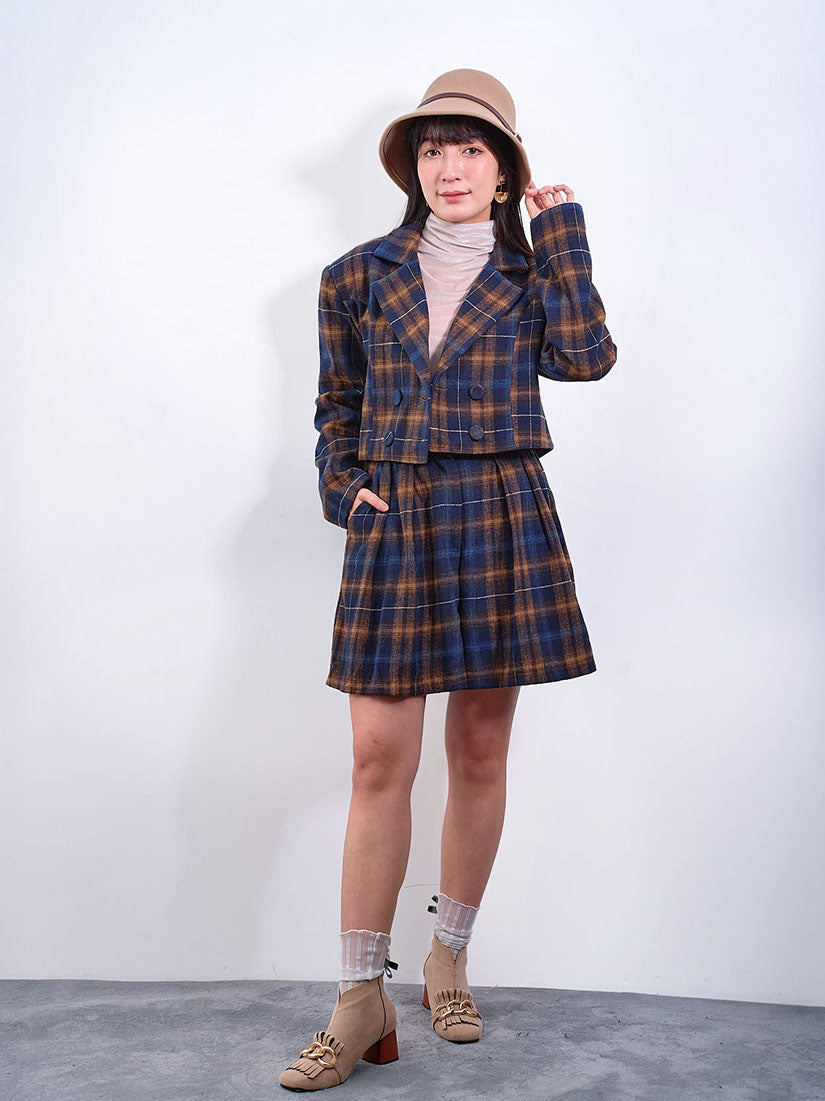 Double Breasted Plaid Crop Blazer (2 Colours)