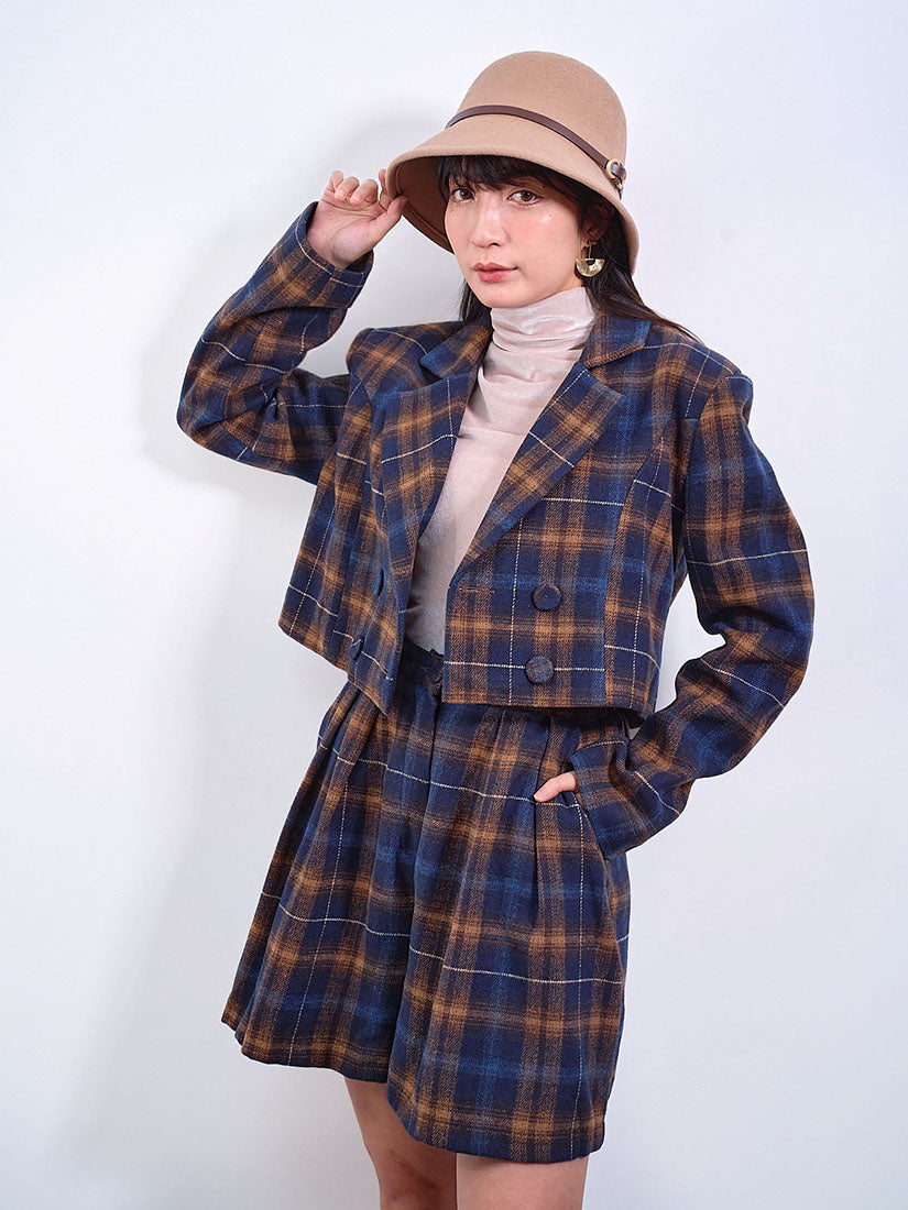 Double Breasted Plaid Crop Blazer (2 Colours)