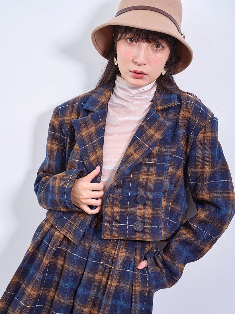 Double Breasted Plaid Crop Blazer (2 Colours)