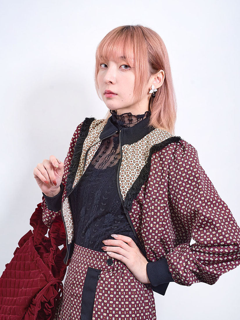 Tassel Trim Geometric Printed Jacket