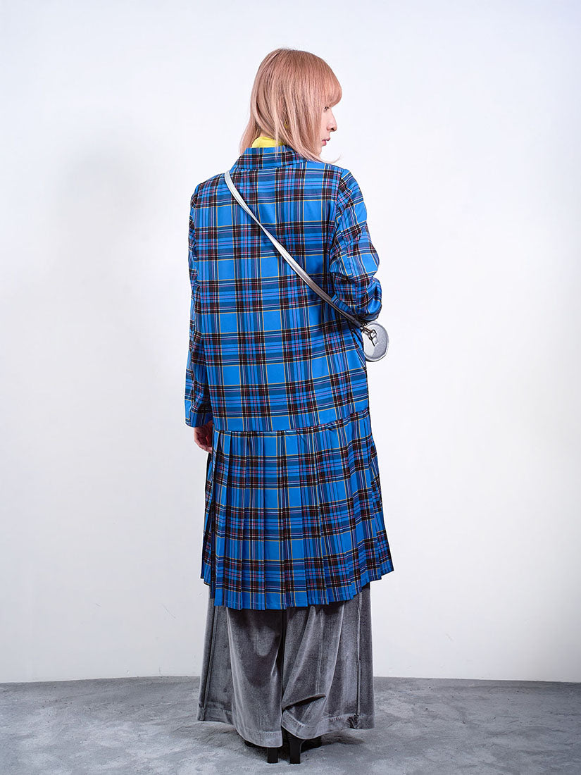 Tartan Printed Double Breasted Pleated Hem Coat Dress (2 Colours)