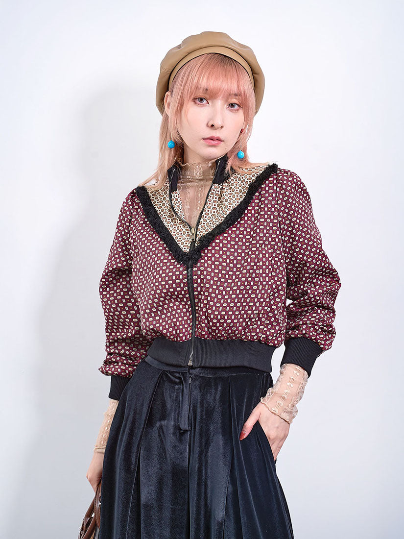 Tassel Trim Geometric Printed Jacket