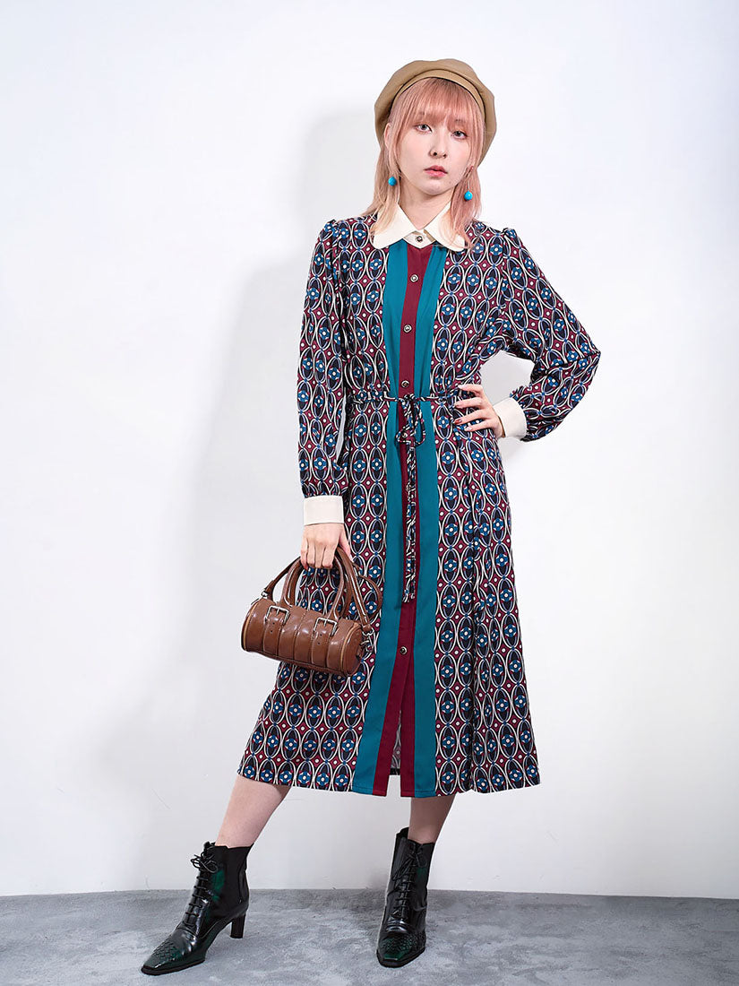 Antique Geometric Printed Shirt Dress (2 Colours)