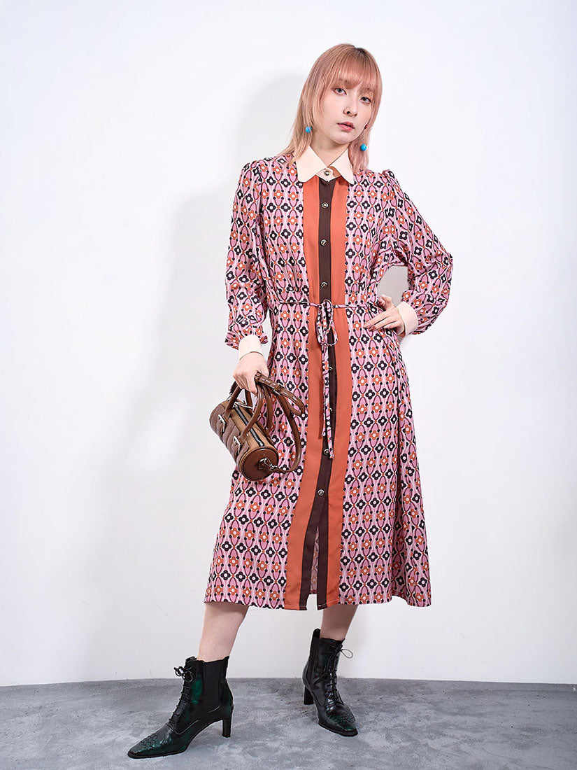 Antique Geometric Printed Shirt Dress (2 Colours)