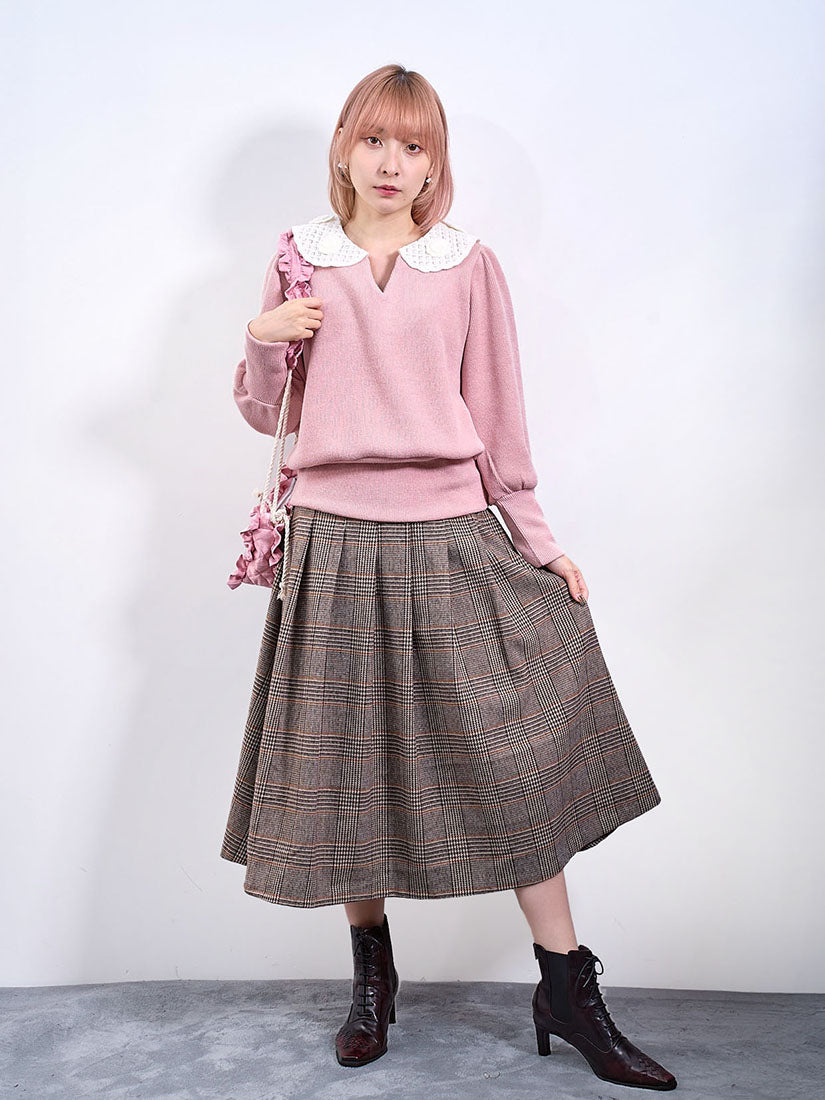 Half Belted Houndstooth Check Skirt (2 Colours)