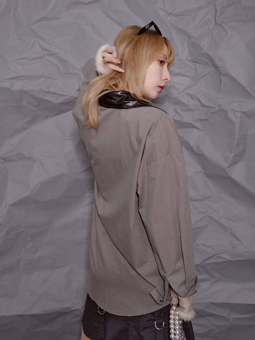 Leather Collar Cargo Shirt (2 Colours)