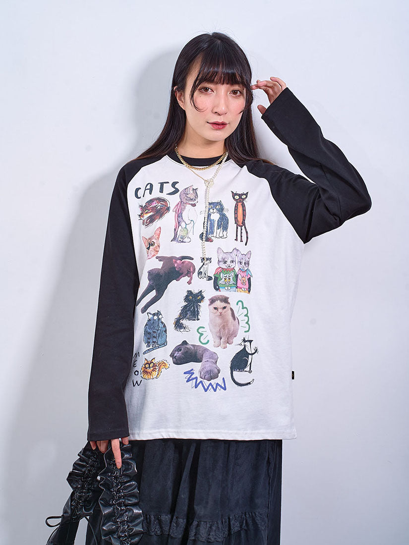 Cats Printed Long Sleeve Tee (2 Colours)