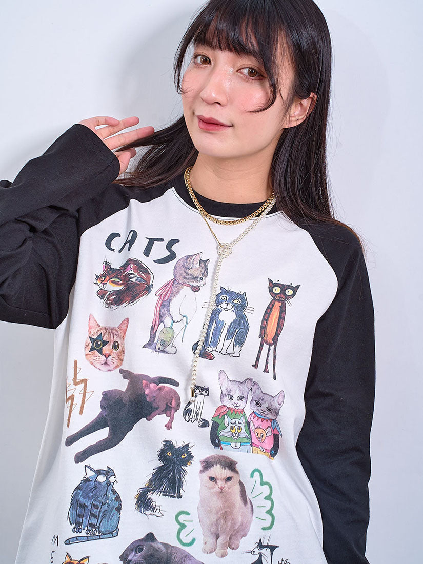 Cats Printed Long Sleeve Tee (2 Colours)