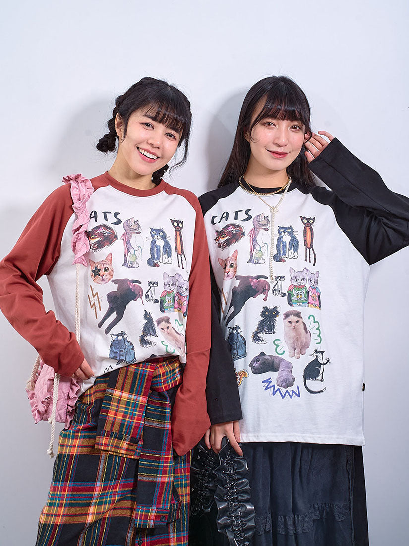 Cats Printed Long Sleeve Tee (2 Colours)