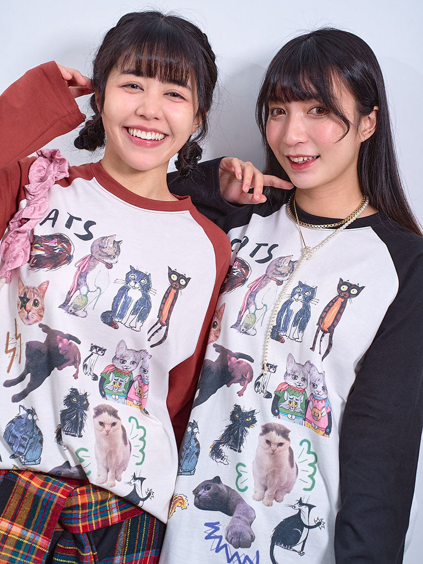 Cats Printed Long Sleeve Tee (2 Colours)