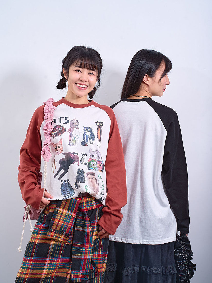 Cats Printed Long Sleeve Tee (2 Colours)