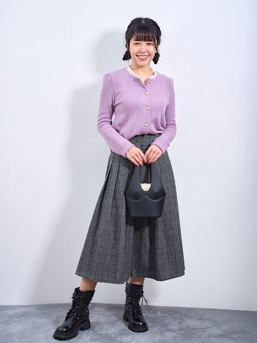 Half Belted Houndstooth Check Skirt (2 Colours)