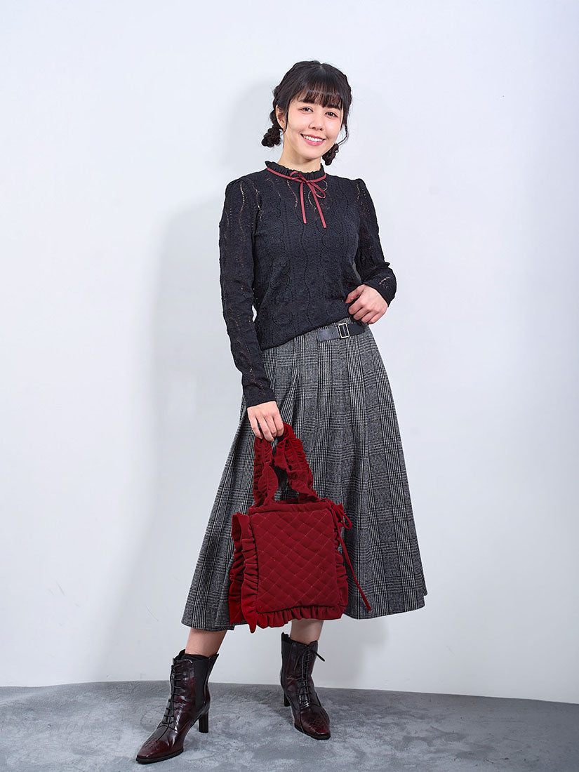 Half Belted Houndstooth Check Skirt (2 Colours)