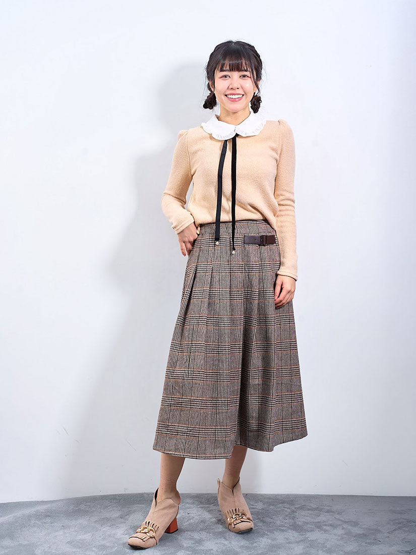 Half Belted Houndstooth Check Skirt (2 Colours)