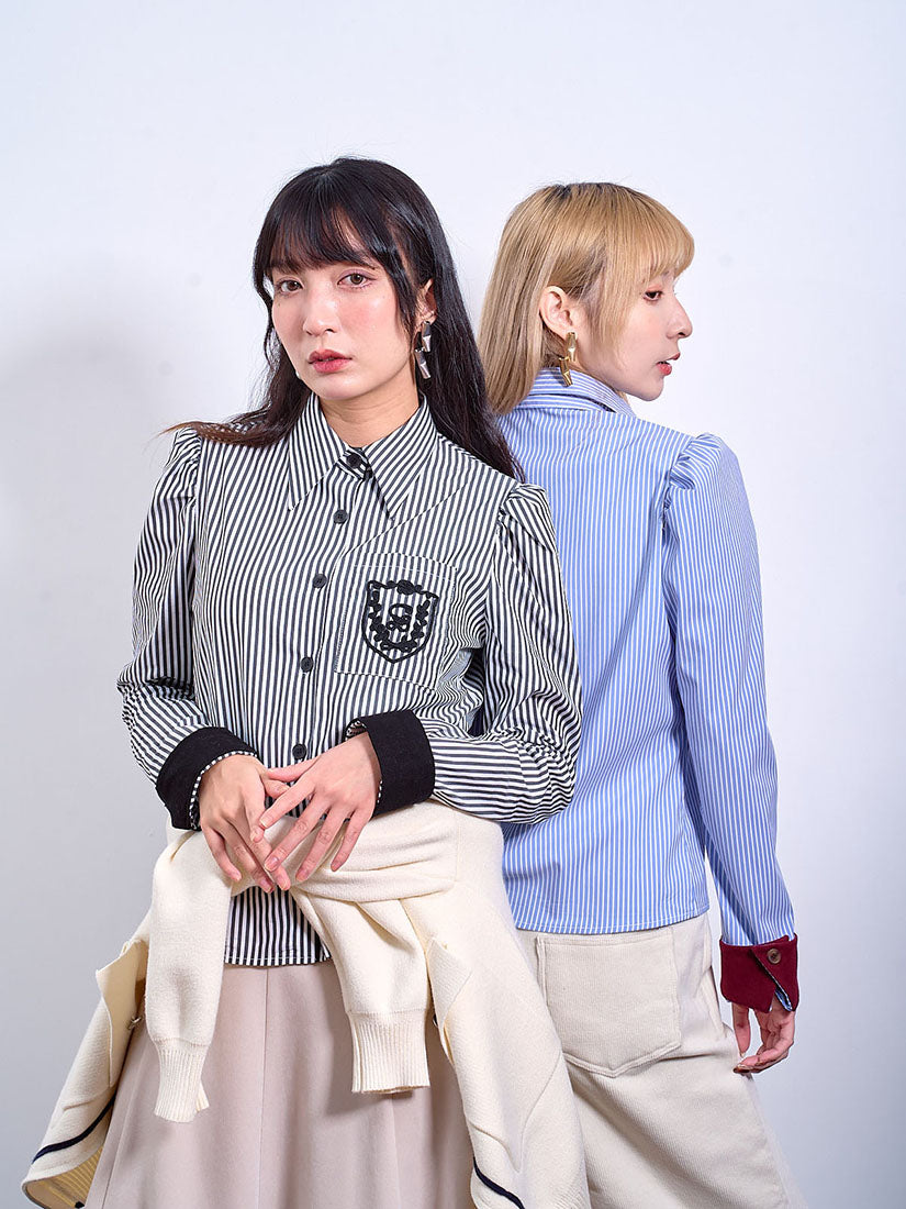 Striped Shirt With School Badge (2 Colours)