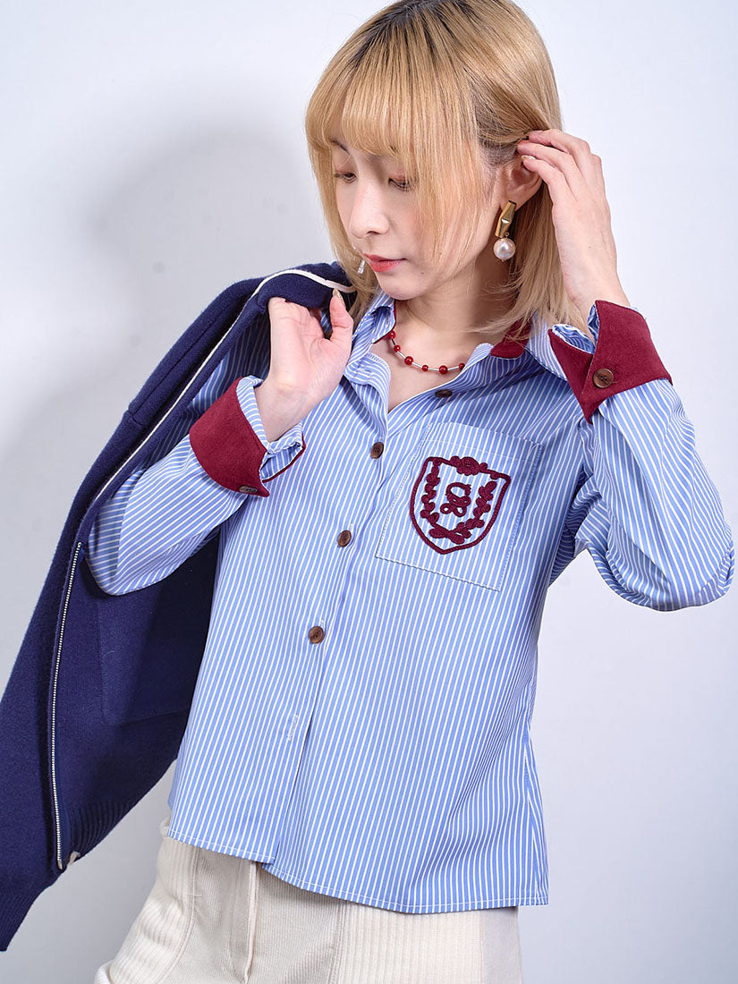 Striped Shirt With School Badge (2 Colours)