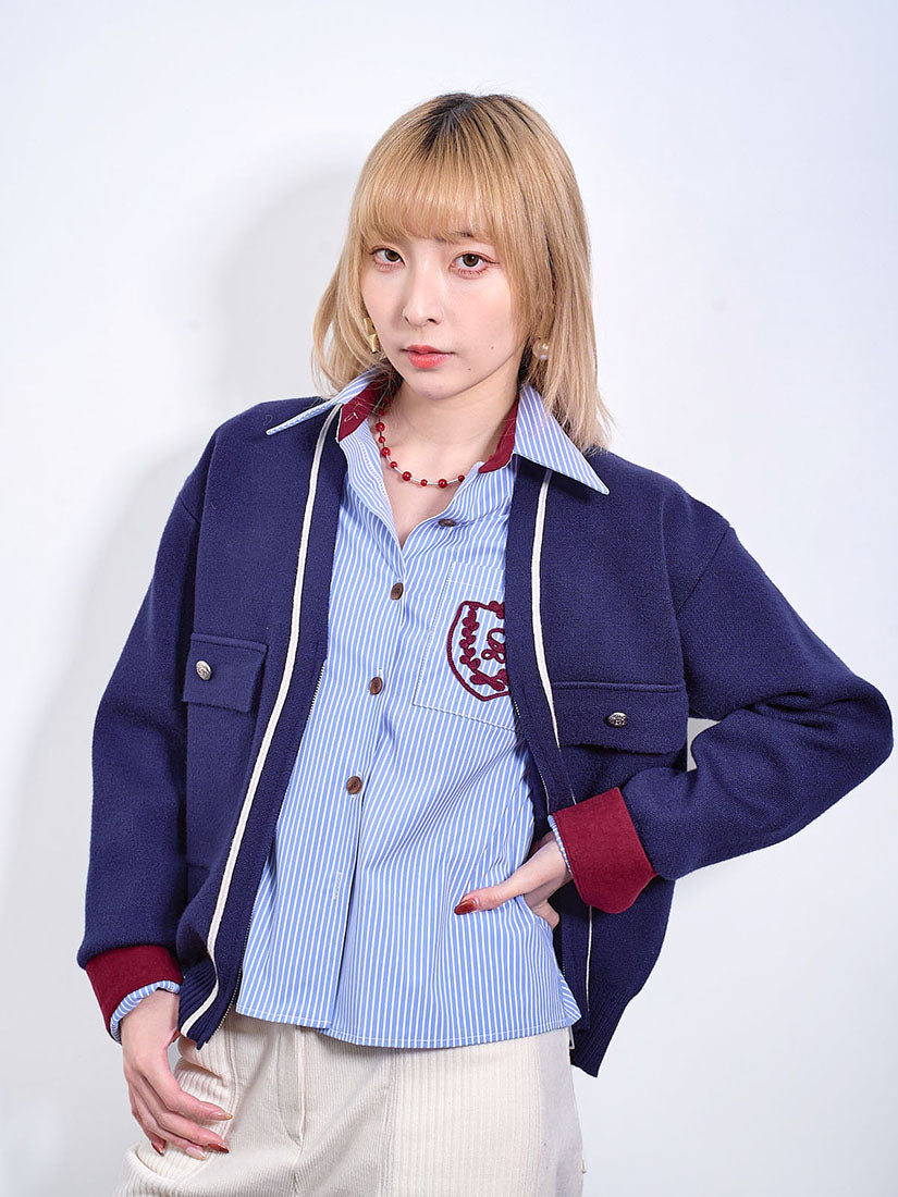 Striped Shirt With School Badge (2 Colours)