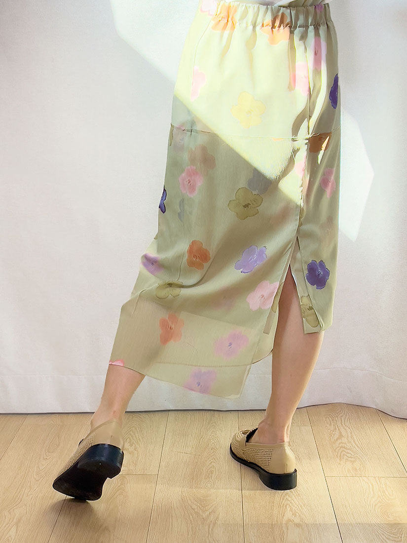 Floral Printed Chiffon Panel Skirt (2 Colours)