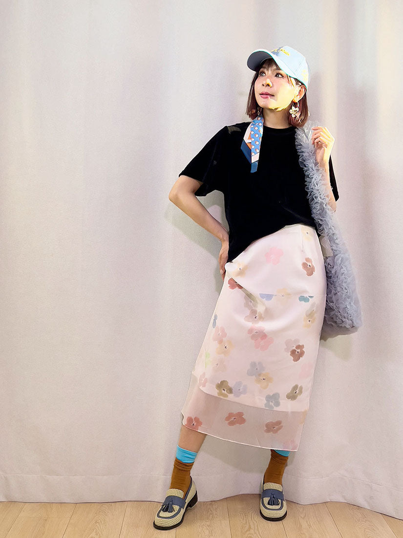 Floral Printed Chiffon Panel Skirt (2 Colours)