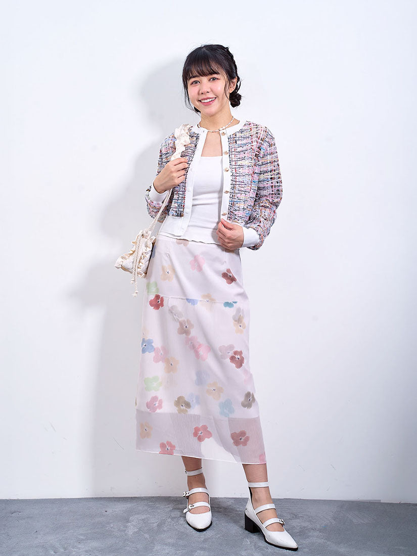 Floral Printed Chiffon Panel Skirt (2 Colours)