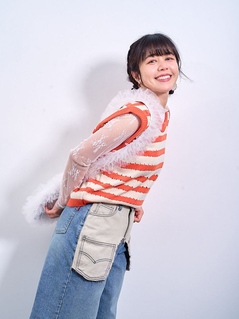 Pointelle Striped Knitted Vest (2 Colours)