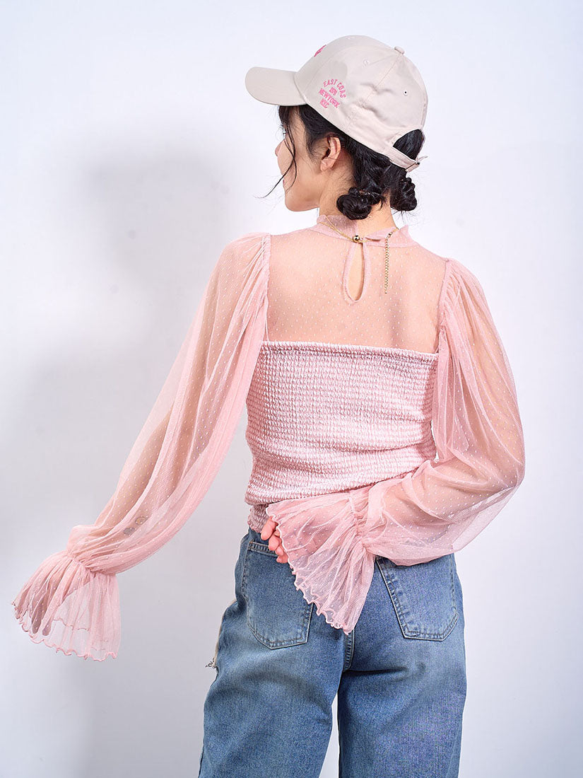 Dot Mesh Yoke Sleeve Top (2 Colours)