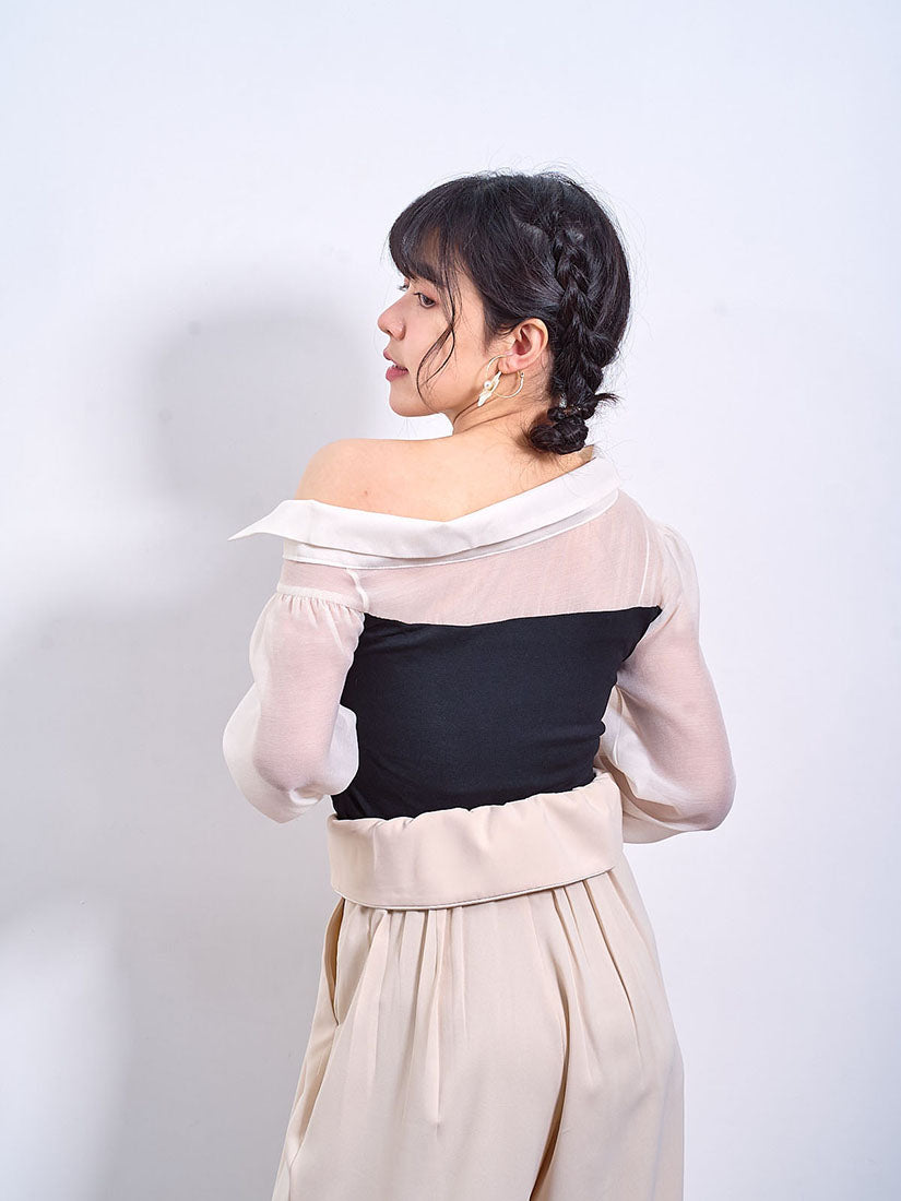 Asymmetric Shoulder 2 in 1 Shirt (2 Colours)